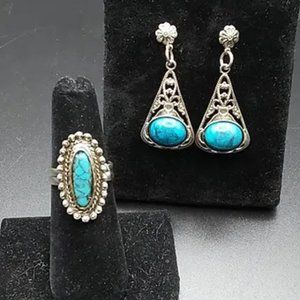 Turquoise Earring & Ring Combo set in .925 Sterling Silver {J1017}